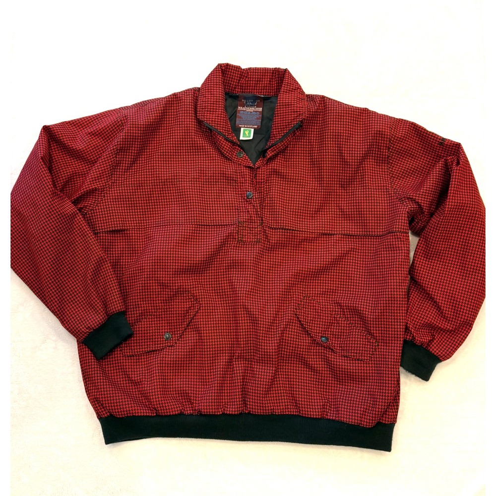 Sunderland of Scotland Cygnet Weatherbeater Red Houndstooth Rain Jacket XL LPGA